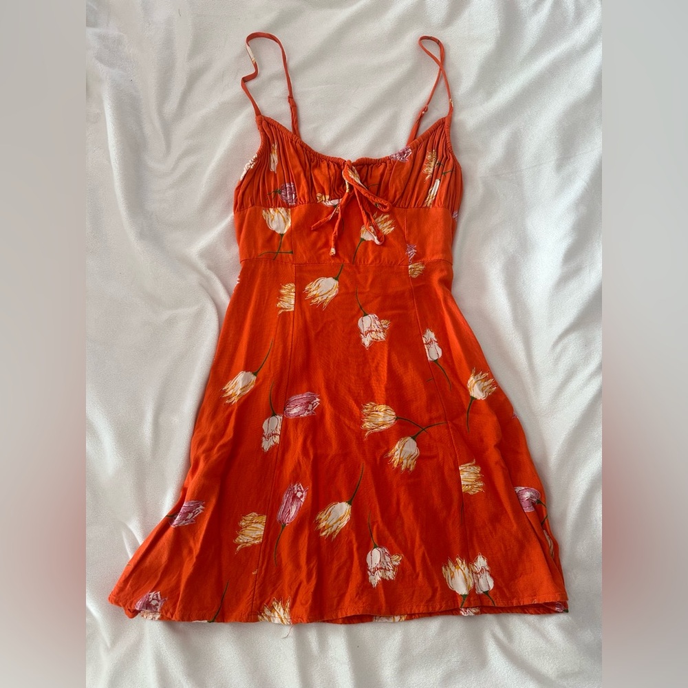 Urban Outfitters Orange Floral Mini Sundress